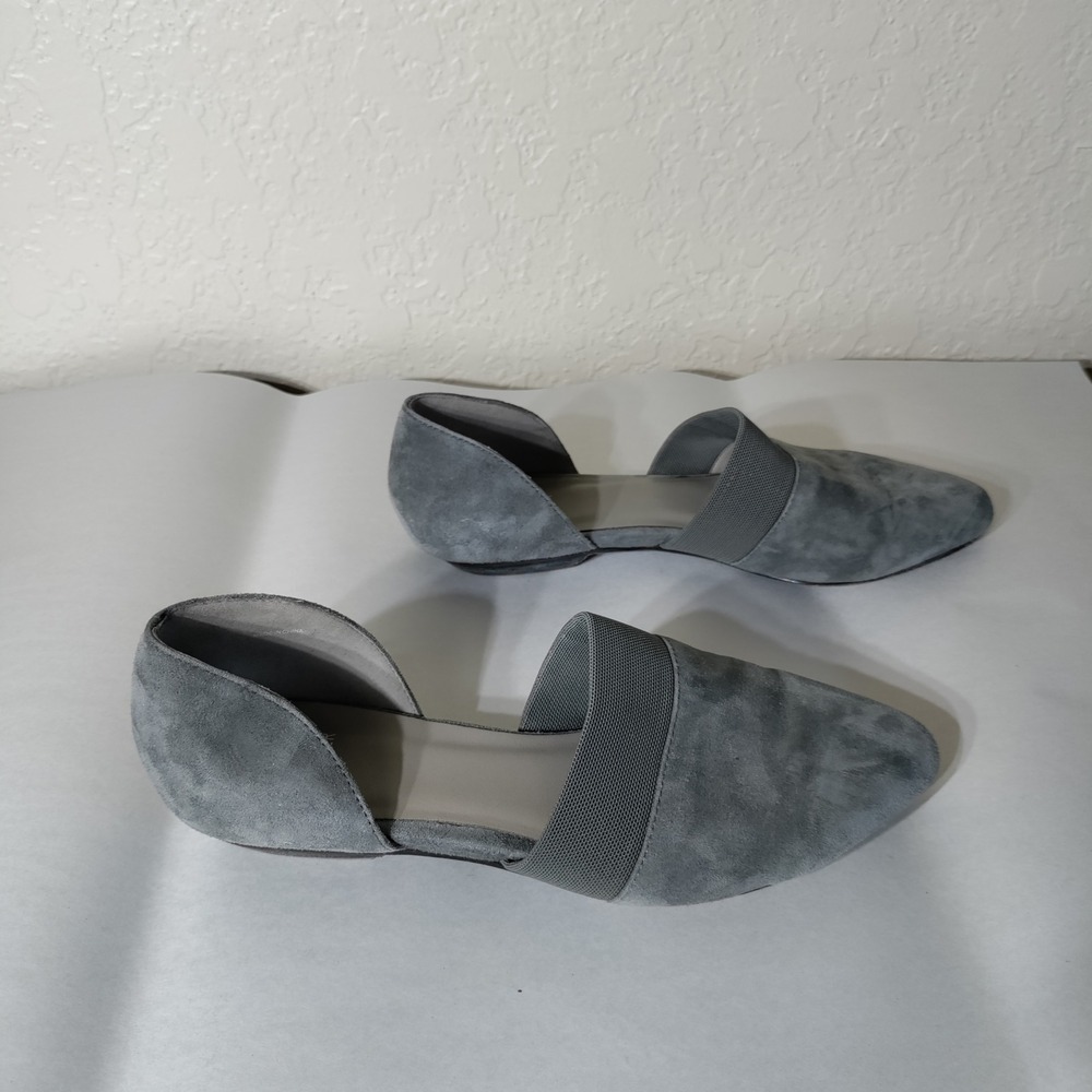 Eileen Fisher Womens Grey Suede Pointed Toe dOrsay Elastic Strap Flats Size 7 - Picture 2 of 8